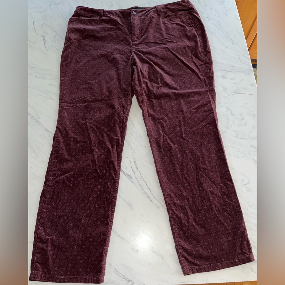 Talbots woman velvet print heritage pant slacks signature boot 20w